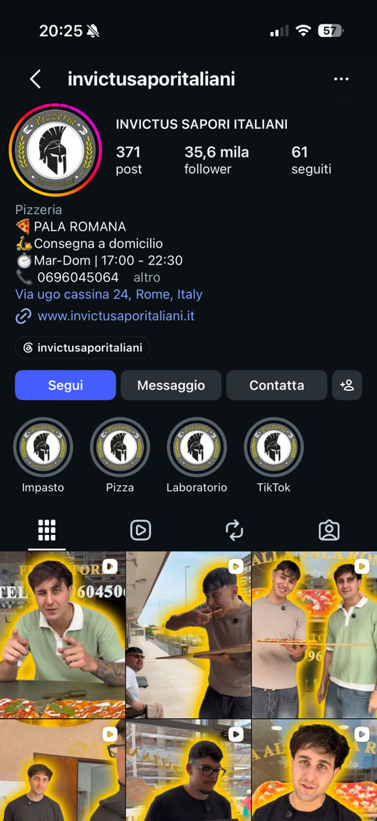 Screenshot del profilo Instagram cliente Invictus Sapori Italiani