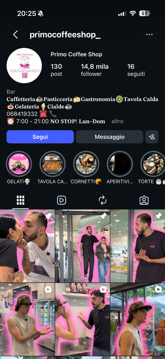 Screenshot del profilo Instagram cliente Primo Coffee Shop